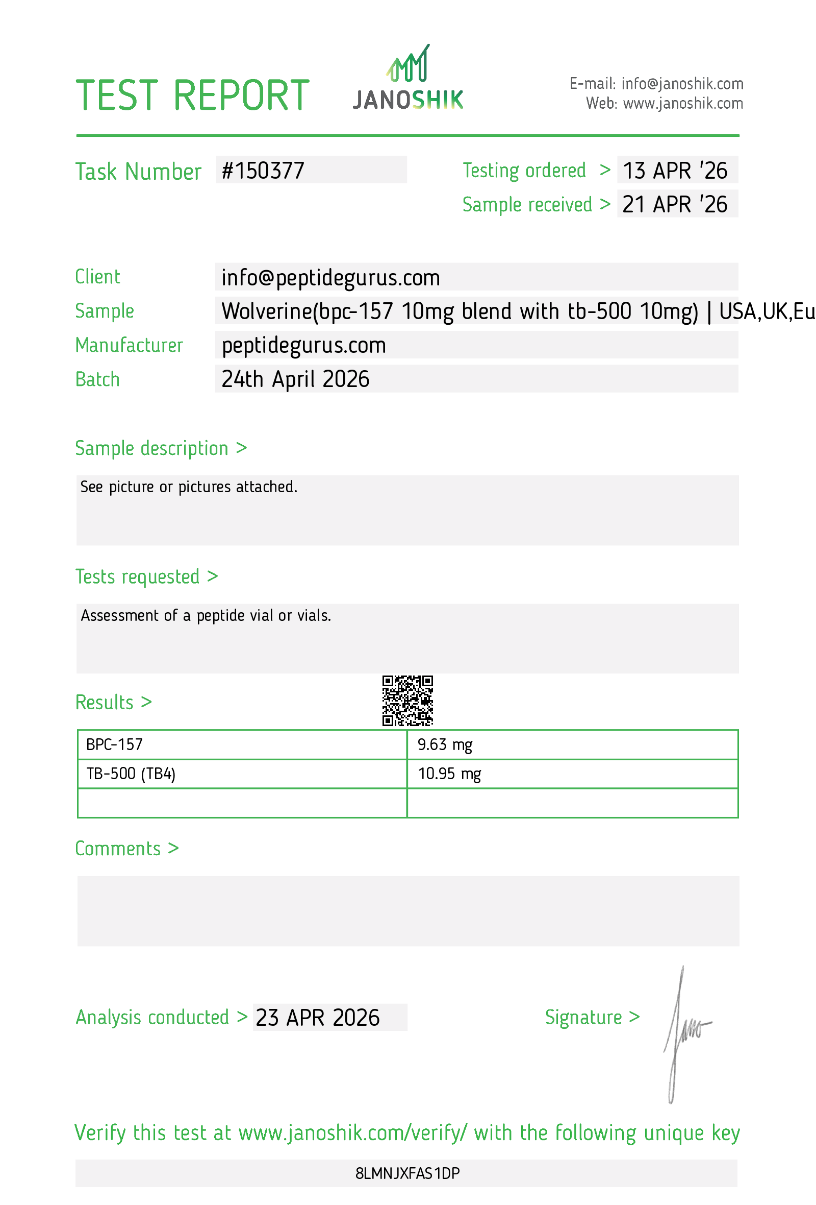 Test Report Wolverine 20mg(tb500+bpc157).